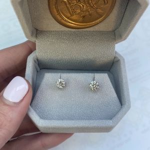 1 cttw Diamond Studs 14k White Gold Screw Back